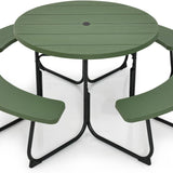 Tangkula 8 Person Picnic Table, Outdoor Round Picnic Table with 4 Built-in Benches, Umbrella Hole