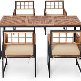 Tangkula 7 Pieces Patio Dining Set, Outdoor Acacia Wood Table and Chairs with Soft Cushions and Umbrella Hole
