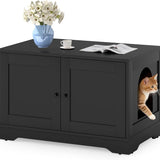 Tangkula Cat Litter Box Enclosure Furniture Indoor Wooden Cat House End Side Table Nightstand