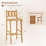 Tangkula Teak Wood Bar Stool, 30” Bar Chair with Footrest & Backrest
