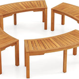 Tangkula Outdoor Acacia Wood Curved Garden Bench Fire Pit Bench Seat