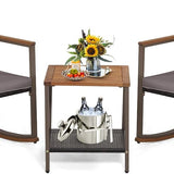 Tangkula 3 Pieces Rocking Bistro Set, Outdoor Rocker Chair with Coffee Table & Cushions