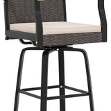 Tangkula Outdoor 360° Swivel Bar Stool with Cushion & Acacia Wood Armrests (1/2/4)