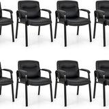 Tangkula Waiting Room Chairs, Upholstered PU Leather Conference Room Chairs with Padded Armrests, Black