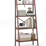 Tangkula 4 Tier Bamboo Ladder Bookshelf, Freestanding Plant Display Stand