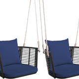 Tangkula Outdoor Metal Porch Swing | Single Person Hanging Seat w/Woven Rattan Backrest (1/2)
