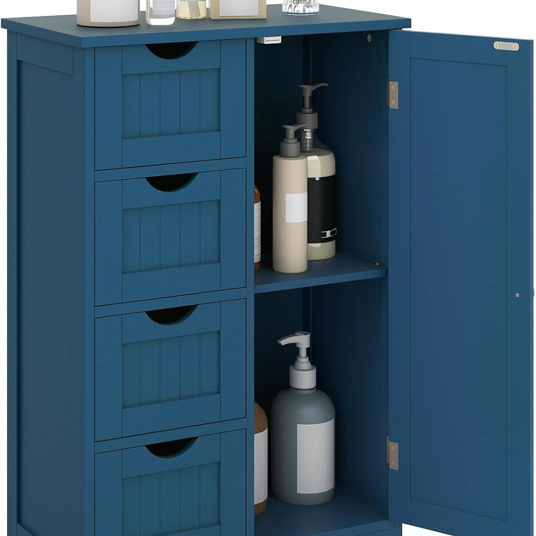 Bathroom Floor Cabinet, Free Standing Storage Cabinet with 4 Drawers & Single Door, 22 x 12 x 32 Inches