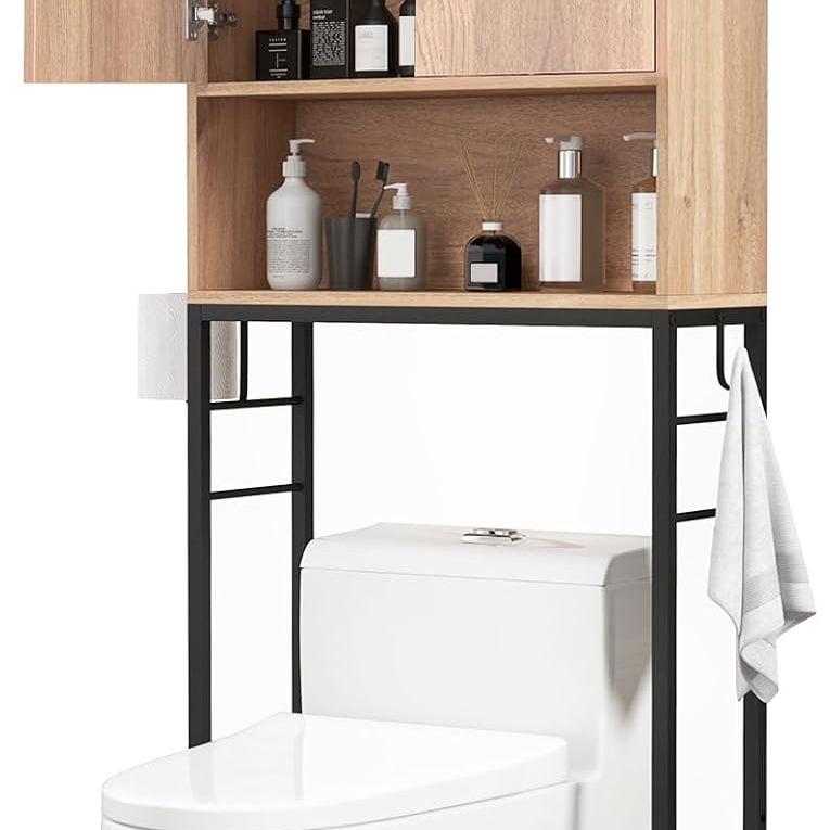 Tangkula Over The Toilet Storage Cabinet, Freestanding Toilet Rack w/ 2 Doors, Adjustable Shelf