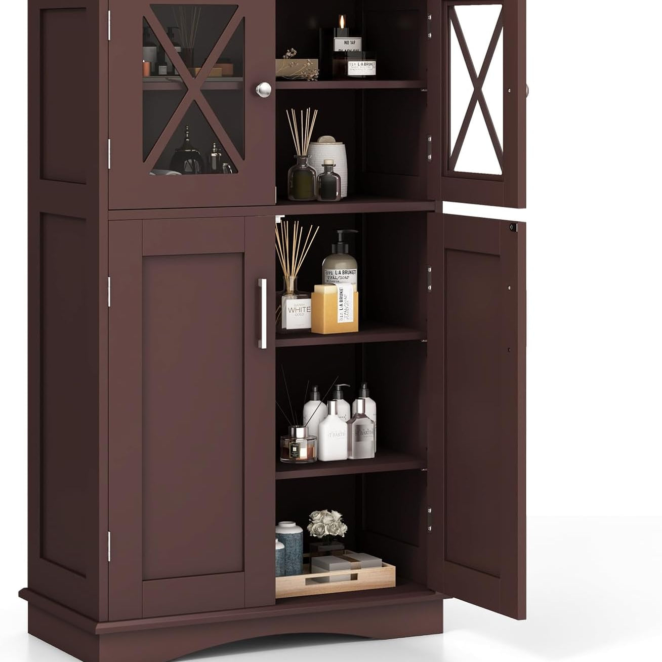 Tangkula Bathroom Storage Cabinet, Freestanding Floor Cabinet