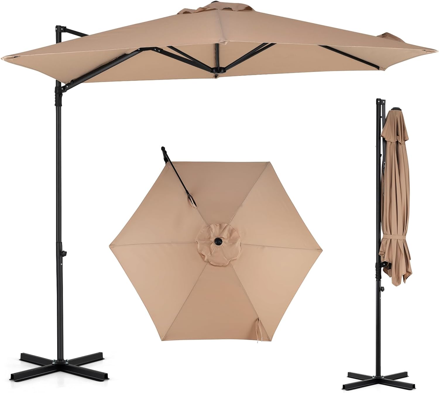 Tangkula 10 FT Patio Umbrella | Cantilever Offset Outdoor Umbrella with 360-Degree Rotation