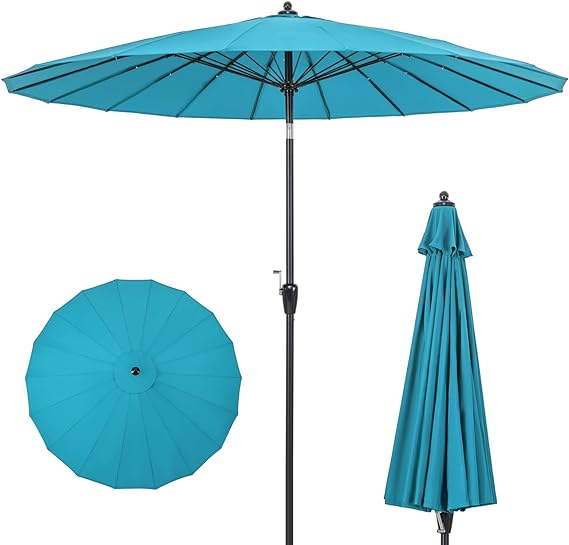 9ft round patio umbrella 9 Feet Round Patio Umbrella with 18 Fiberglass Ribs Turquoise
