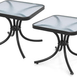 Tangkula 20 Inches Outdoor Side Table, Tempered Glass Top Heavy Duty Patio Square End Table (Black, 20"x20")