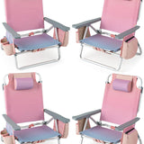 Tangkula Set of 2 Backpack Beach Chair, 5-Position Lay Flat Beach Chairs with Cooler Bag
