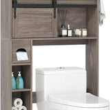Tangkula Over The Toilet Storage Cabinet, Farmhouse Freestanding Above Toilet Rack w/Sliding Barn Door