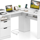 Tangkula 59" L-Shaped Executive Desk w/Power Outlets