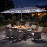 Tangkula 8 Pieces Rattan Outdoor Dining Set with 13Ft Solar Patio Umbrella
