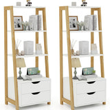Tangkula Ladder Shelf Bookcase, Free Standing 4-Tier Bookshelf with 2 Storage Drawers