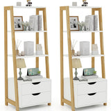 Tangkula Ladder Shelf Bookcase, Free Standing 4-Tier Bookshelf with 2 Storage Drawers