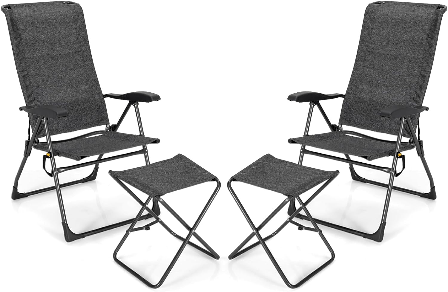 Tangkula Folding Patio Chairs, Set of 2 Outdoor Dining Chairs & Ottomans, Lawn Chairs with 7-Level Adjustable Backrest