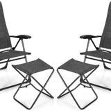 Tangkula Folding Patio Chairs, Set of 2 Outdoor Dining Chairs & Ottomans, Lawn Chairs with 7-Level Adjustable Backrest