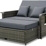 Tangkula Patio Rattan Daybed, Patiojoy Wicker Loveseat Sofa with 4-Postion Adjustable Backrest, Storage Ottoman, Cushions