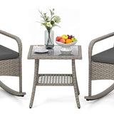 Tangkula 3-Piece Outdoor Wicker Rocking Bistro Set w