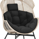 Tangkula Oversized Egg Style Chair, Wicker Stationary Patio Egg Chair w/Cushions & Headres