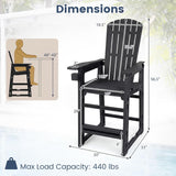 Tangkula Outdoor Bar Stool All-Weather HDPE Tall Adirondack Chair with Backrest