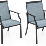 Tangkula Patio Dining Chairs Set of 2, Large Outdoor Chairs with Breathable Seat & Metal Frame