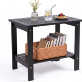 Tangkula Outdoor 2-Tier Eucalyptus Wood Side Table Set of 2