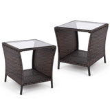 Tangkula 2-Tier Outdoor Wicker Side Table with Tempered Glass Top (1/2)