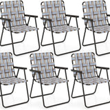 Tangkula Set of 6 Patio Folding Chairs, Outdoor Folding Lawn Chair Set with Armrest, Heavy Duty Steel Frame