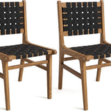 Tangkula Teak Wood Outdoor Dining Chair with Hand-Woven Strap Backrest & Seat (1/2/4)