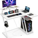 Tangkula L Shaped Gaming Desk with Power Outlets, Small Gaming Computer Desk 39inch with Storage Shelf