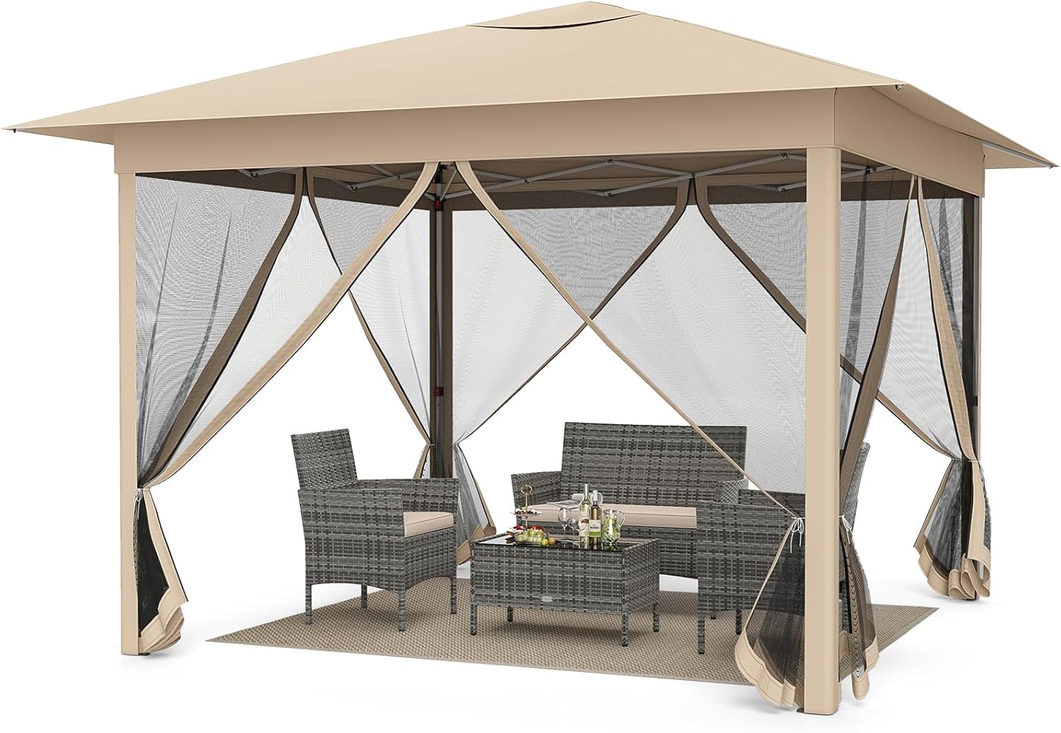 Tangkula 11.5 x 11.5 FT Pop-up Canopy Instant One-Person Setup with Mesh Screen Netting