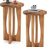 Tangkula Outdoor Side Table 14” Mahogany Accent Table with Round Tray Top