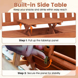 Tangkula 59" Wood Outdoor Bench with Pull-Out Center Table, 2-Person Bench