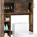 Tangkula Over The Toilet Storage Cabinet, Farmhouse Freestanding Above Toilet Rack w/Sliding Barn Door