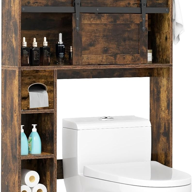 Tangkula Over The Toilet Storage Cabinet, Farmhouse Freestanding Above Toilet Rack w/Sliding Barn Door