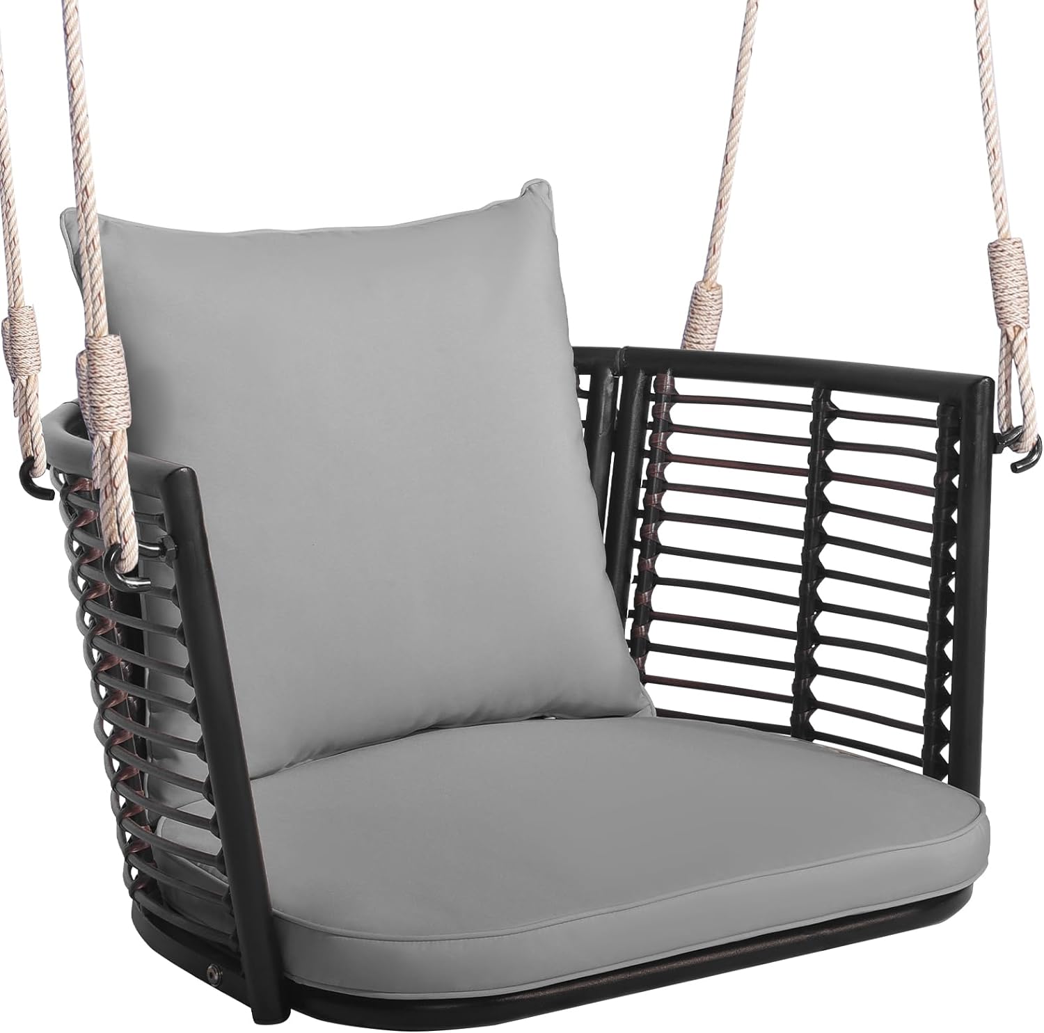 Tangkula Outdoor Metal Porch Swing, Single Person Hanging Seat, Heavy-Duty Swing Chair for Front Porch, Backyard