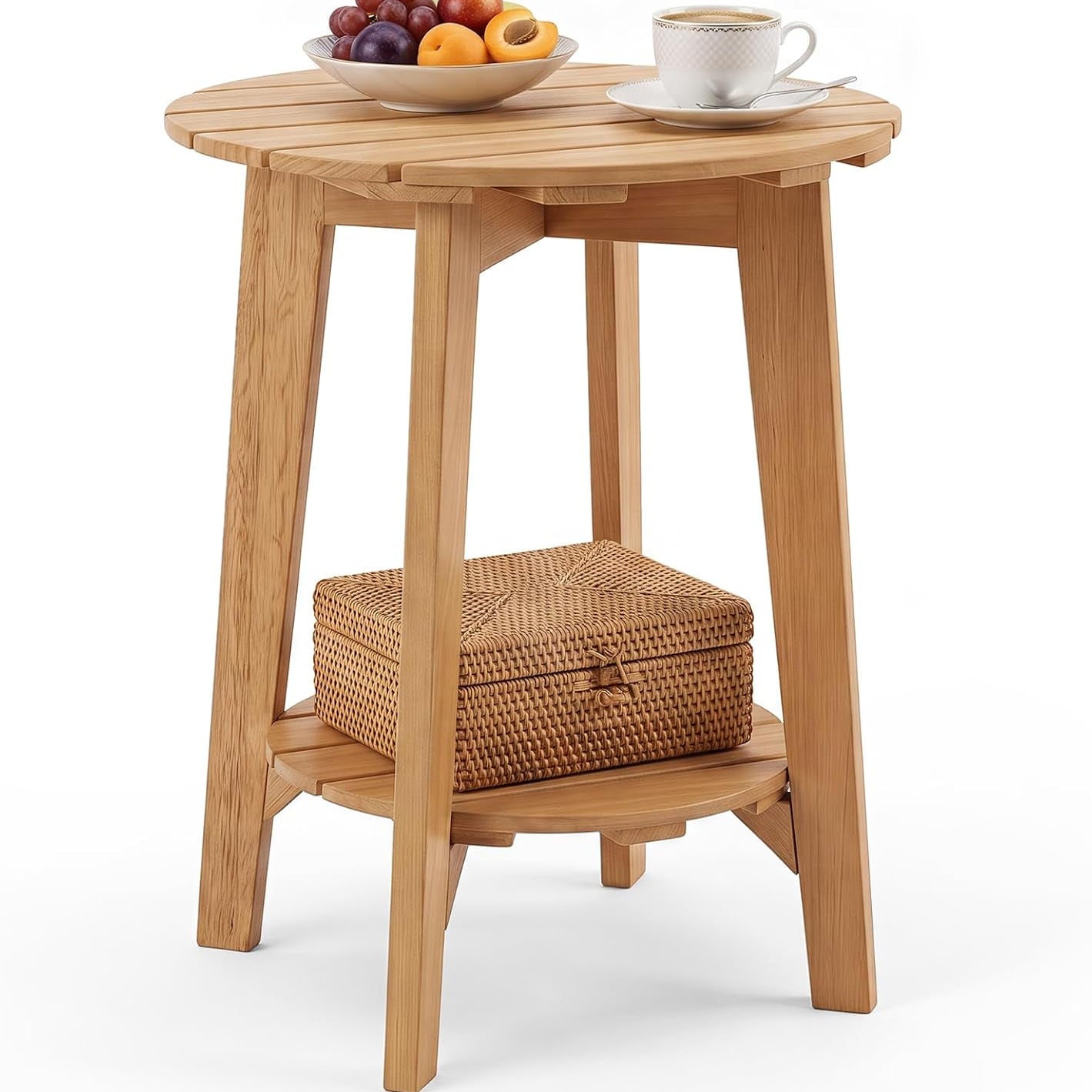 Tangkula Outdoor 2-Tier Eucalyptus Wood Side Table Set of 2