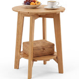Tangkula Outdoor 2-Tier Eucalyptus Wood Side Table Set of 2