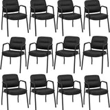 Tangkula Waiting Room Guest Chairs, Upholstered PU Leather Conference Room Chairs with Integrated Armrests, Black