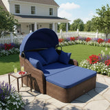Tangkula PE Rattan Patio Daybed with Retractable Canopy