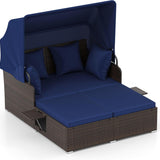 Tangkula Patio Rattan Daybed with Retractable Canopy