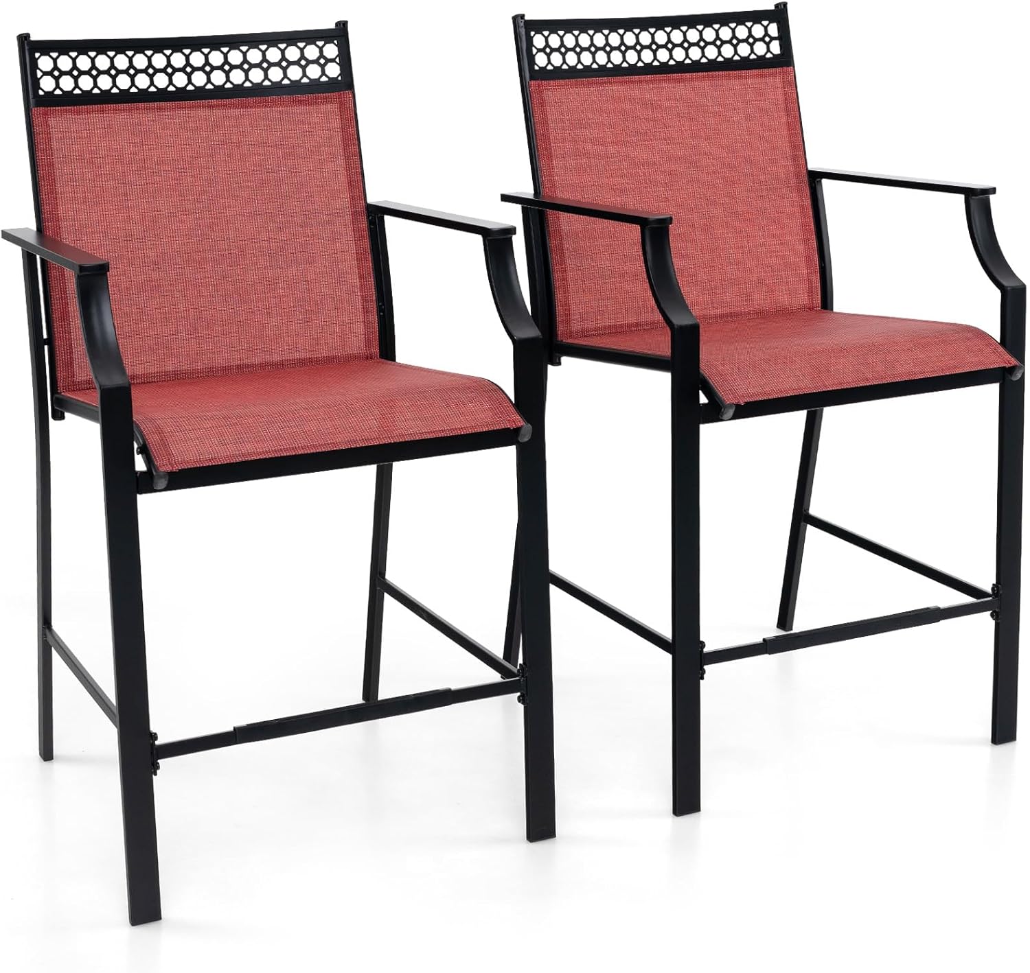Tangkula Outdoor Bar Stools Set of 2/4, Heavy-Duty Patio Stools & Bar Chairs with Footrest & Armrests