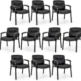 Tangkula Waiting Room Chairs, Upholstered PU Leather Conference Room Chairs with Padded Armrests, Black