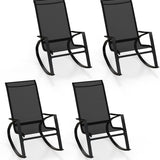 Tangkula Outdoor Rocking Chairs Set of 2/4, Patio Sling Fabric Rockers with Ergonomic Backrest & Seat