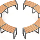 Tangkula Patio Curved Bench, Acacia Wood Fire Pit Bench w/Slatted Seat & Metal Legs