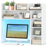 Tangkula Desktop Bookshelf with LED Lights | Desk Hutch with 8 Shelves for Max 25" Monitor
